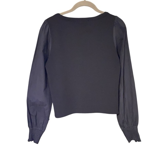 Anthropologie long sleeve mixed materials top puff cotton sleeves Small - Picture 2 of 3